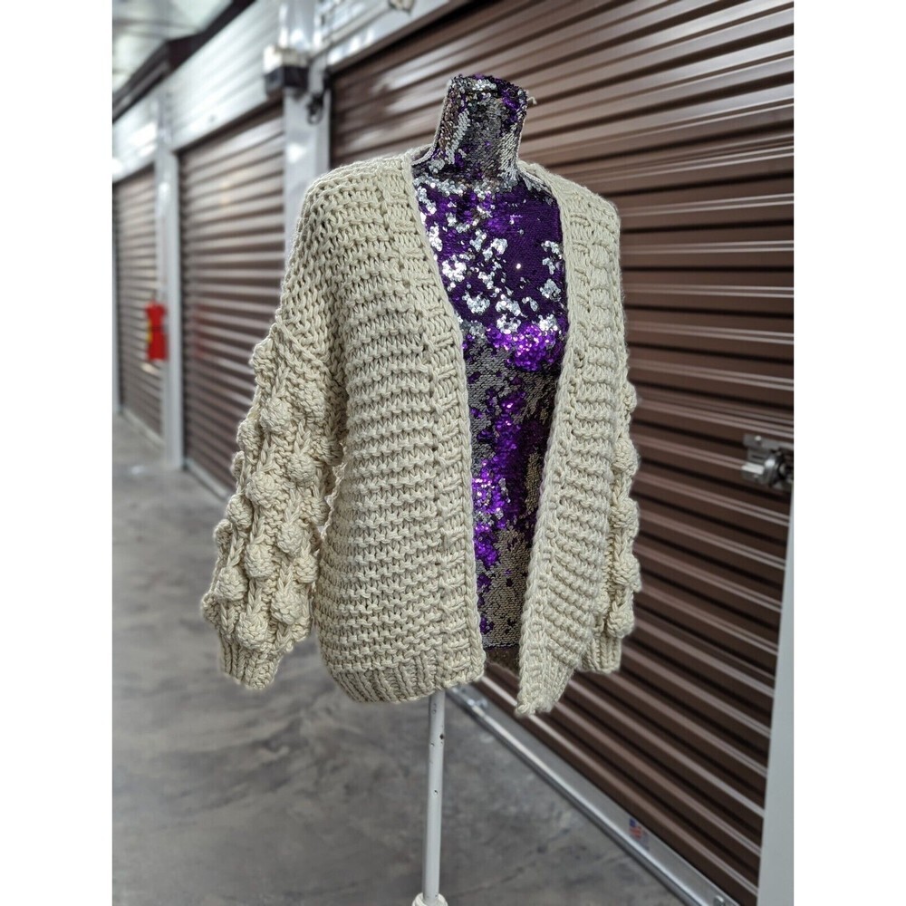 Cottagecoe Chunky Knit Bubble Sleeve Cardigan Cream Open Front Sweater Amaryllis